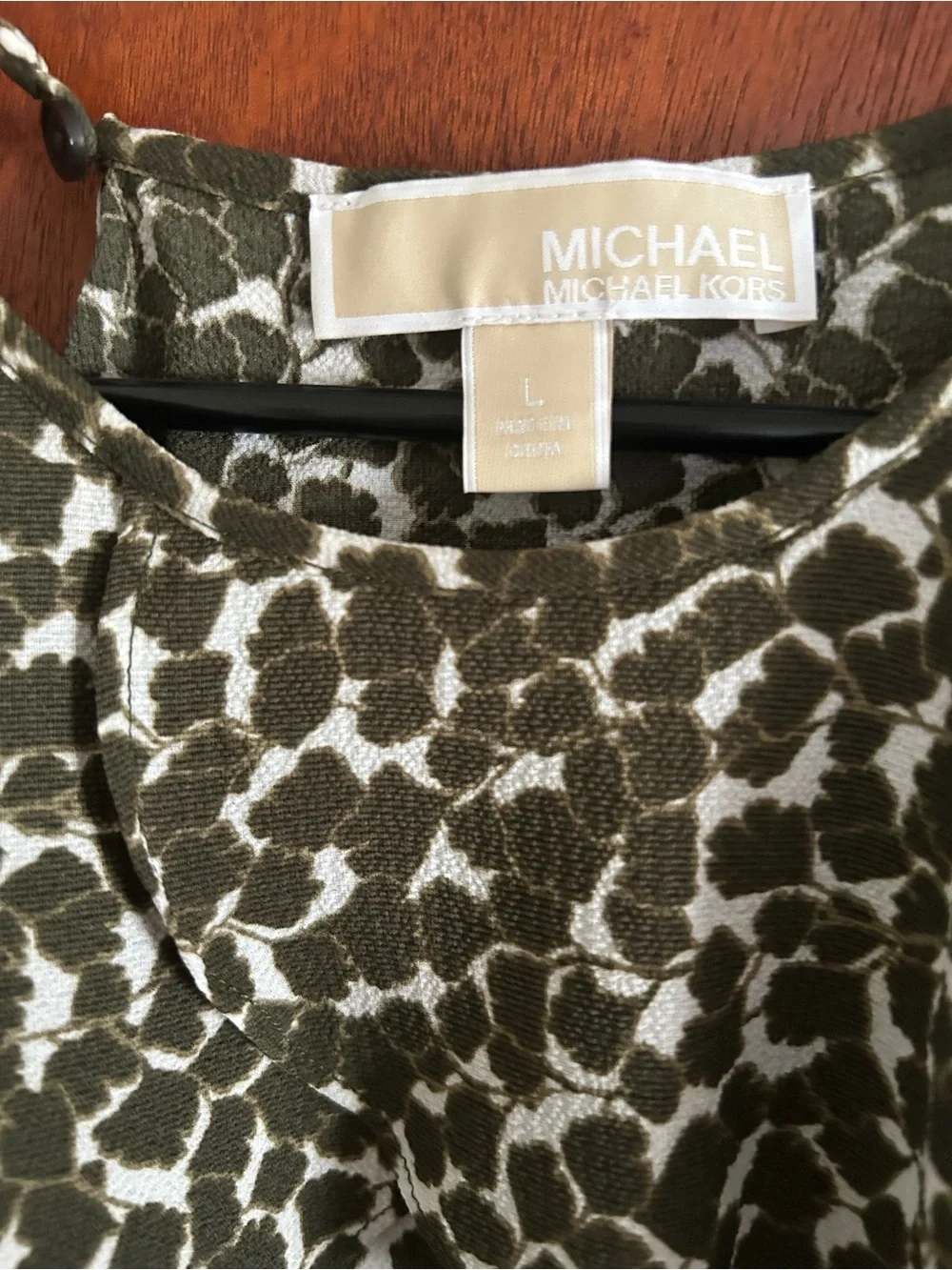 Michael Kors Olive Green and White Printed Ruffle Neck Tunic